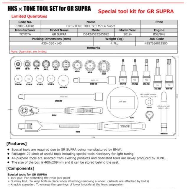 HKS TONE tool set GR Supra