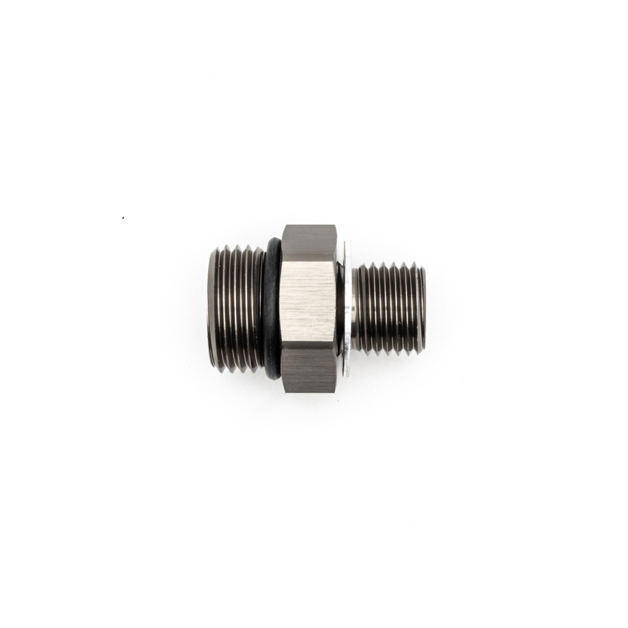 [6-02-0609] Deatschwerks 8AN ORB Male to M14 X 1.5 Metric Male (Incl O-Ring and Crush Washer), Anodized DW Titanium