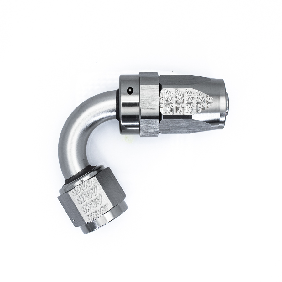 [6-02-0823] Deatschwerks 8 AN Female Flare Swivel 120-Degree Hose End CPE, Anodized DW Titanium