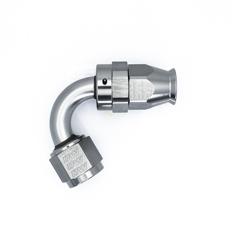 [6-02-0875] Deatschwerks 8 AN Female Flare Swivel (Incl Ferule/Olive) 120-Degree Hose End PTFE, Anodized DW Titanium