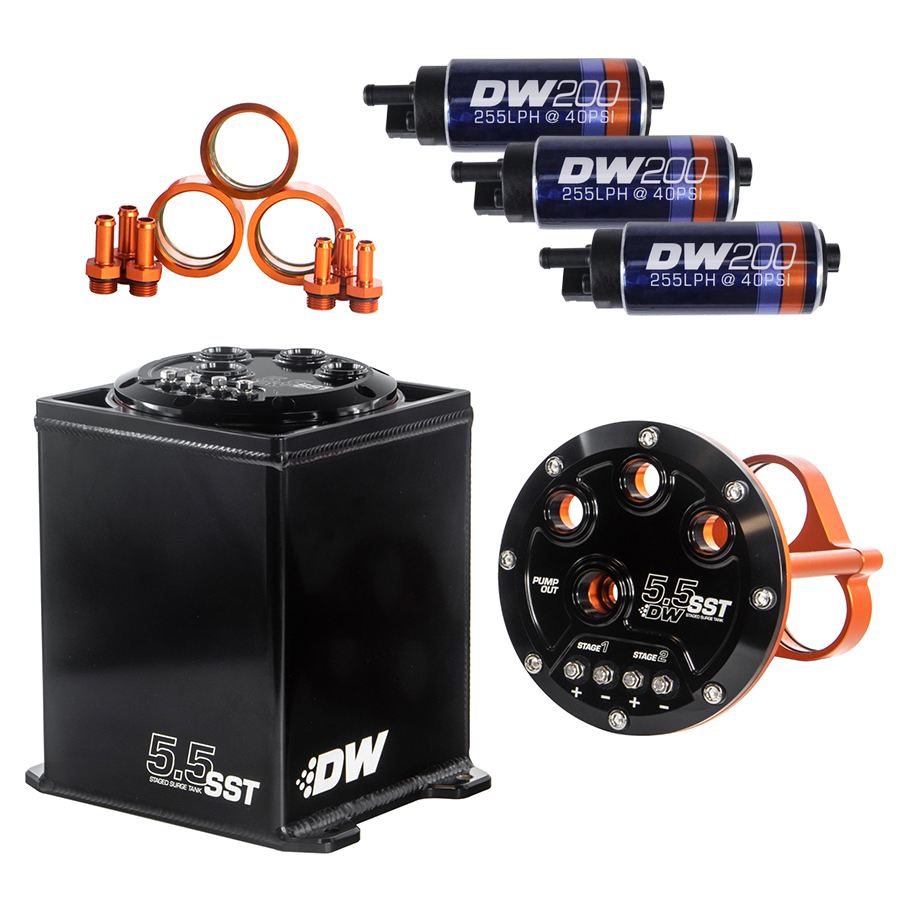 [6-201-55ST] Deatschwerks 5.5L Staged Surge Tank, Universal. Includes 3 DW200 Fuel Pumps.