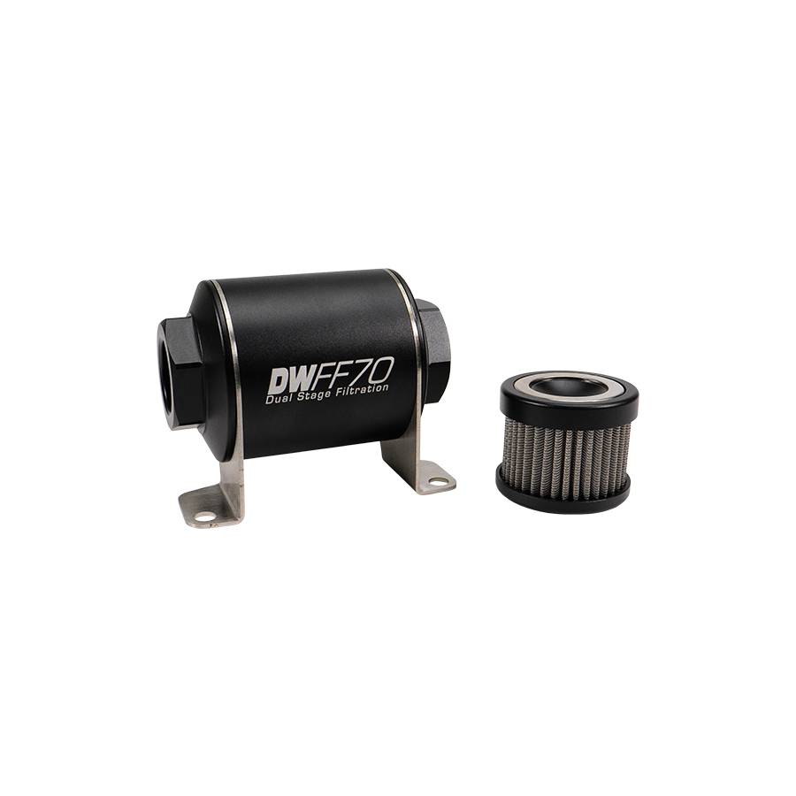 Deatschwerks In-line fuel filter element and housing kit, stainless steel 100 micron, 10AN, 70mm. Universal