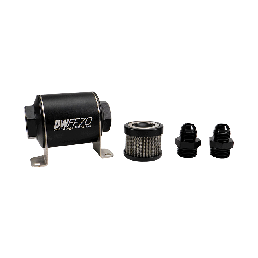 Deatschwerks In-line fuel filter element and housing kit, stainless steel 40 micron, -8AN, 70mm. Universal