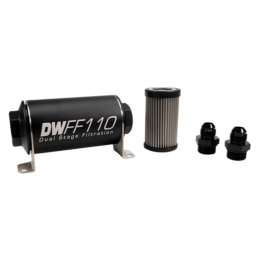 Deatschwerks In-line fuel filter element and housing kit, stainless steel 40 micron, -8AN, 110mm. Universal