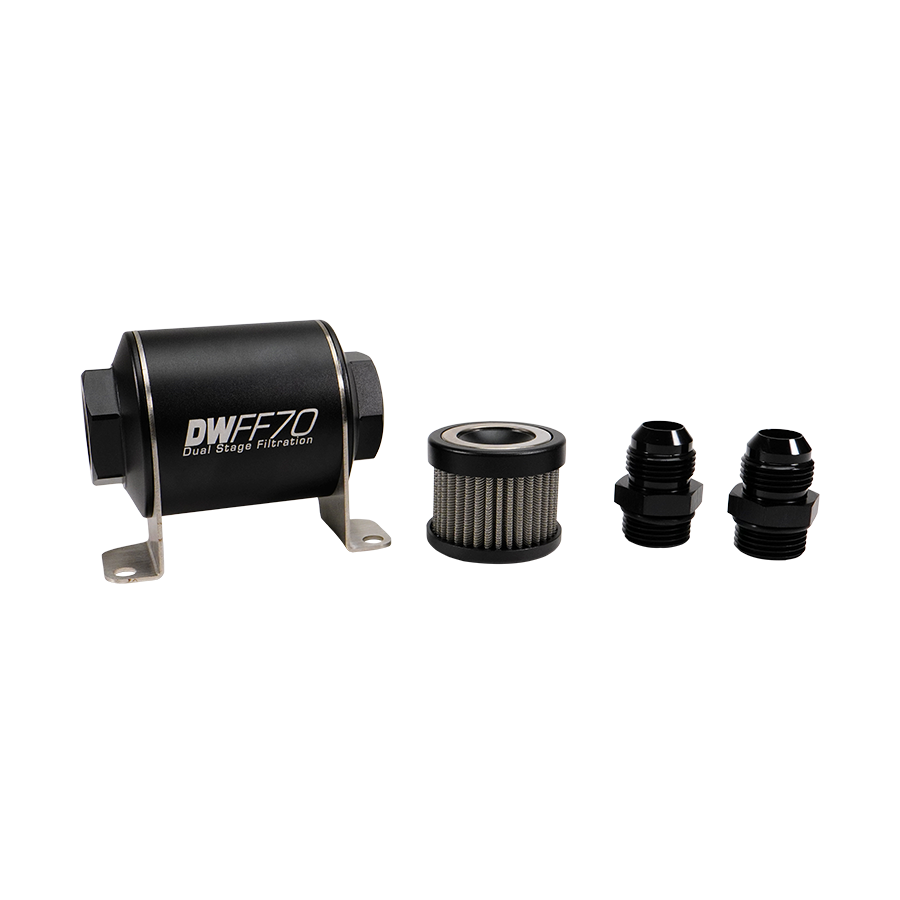 Deatschwerks In-line fuel filter element and housing kit, stainless steel 5 micron, 10AN, 70mm. Universal