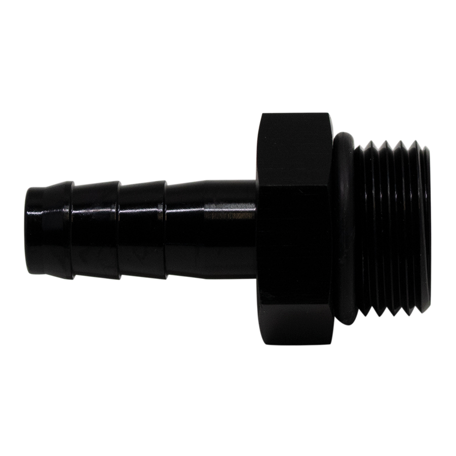 [6-02-0507-B] Deatschwerks 8AN ORB Male to 3/8 Inch Male Triple Barb Fitting (Incl O-Ring), Anodized Matte Black