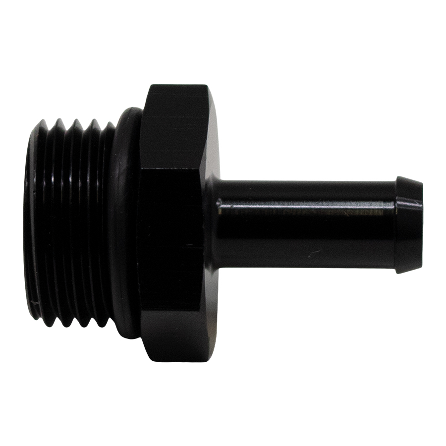 [6-02-0510-B] Deatschwerks 8AN ORB Male to 5/16 Inch Male Barb Fitting (Incl O-Ring), Anodized Matte Black