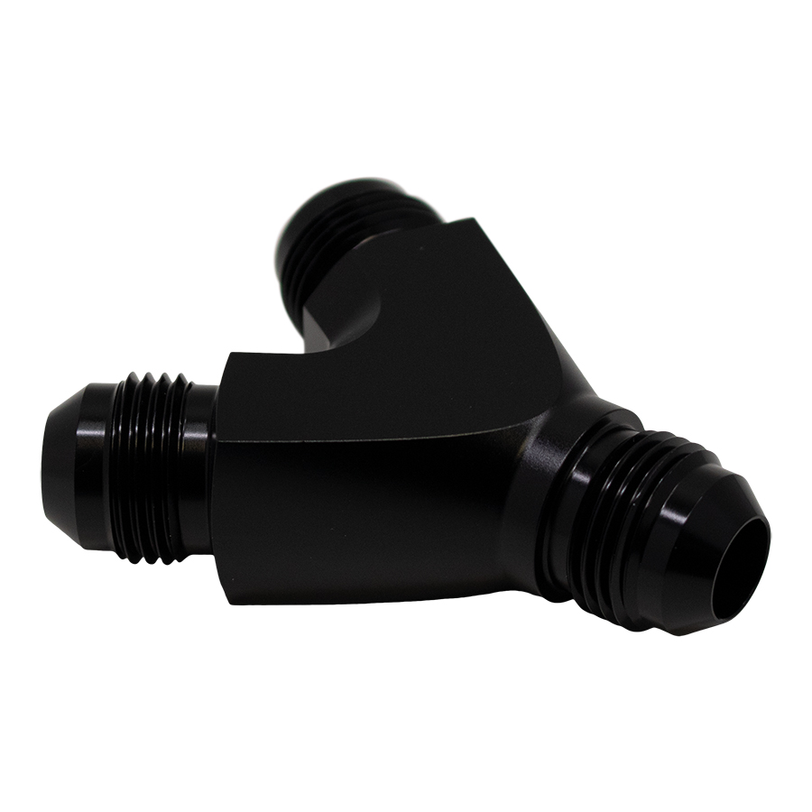 [6-02-0706-B] Deatschwerks 8AN Male Flare to 8AN Male Flare to 8AN Male Flare Y-Block Fitting, Anodized Matte Black
