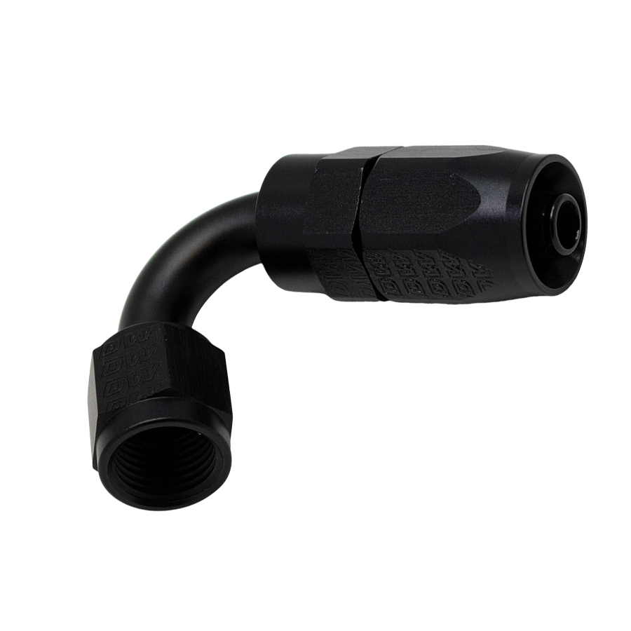 [6-02-0820-B] Deatschwerks 6 AN Female Flare Swivel 120-Degree Hose End CPE, Anodized Matte Black