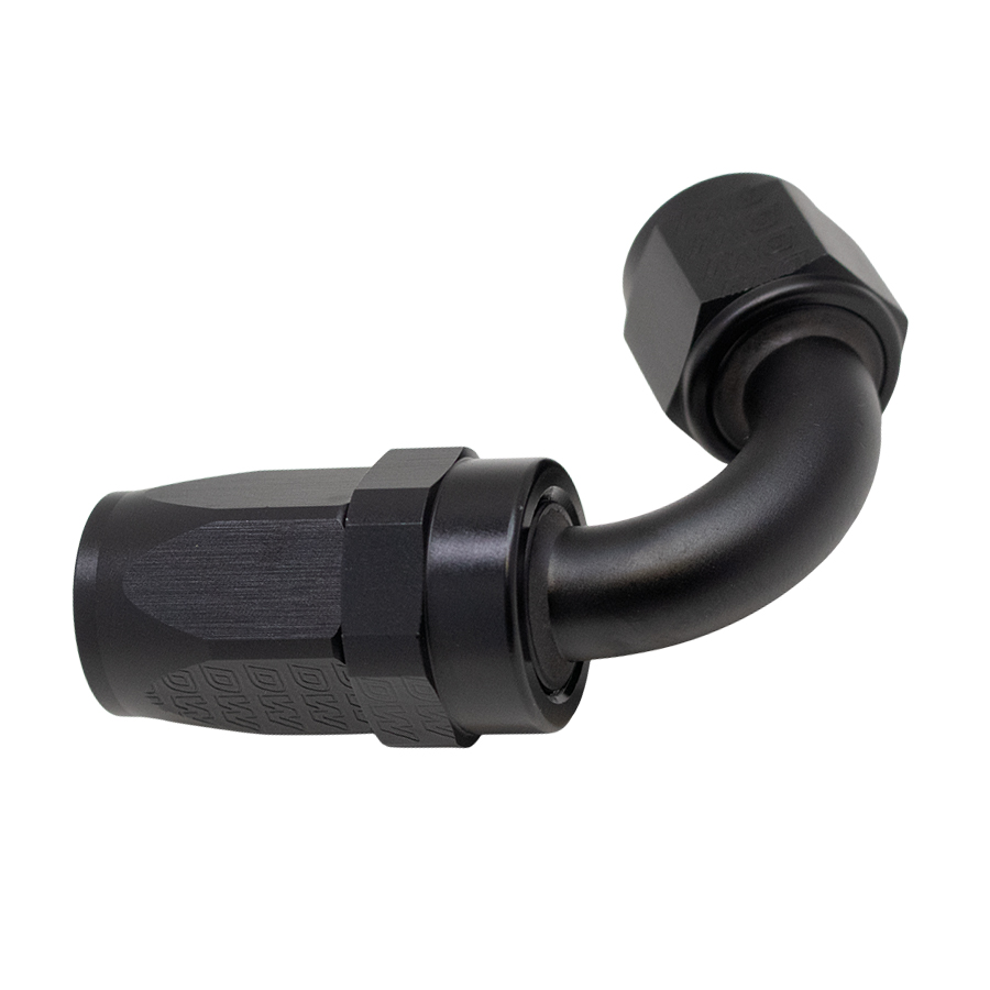 Deatschwerks 8 AN Female Flare Swivel 120-Degree Hose End CPE, Anodized Matte Black