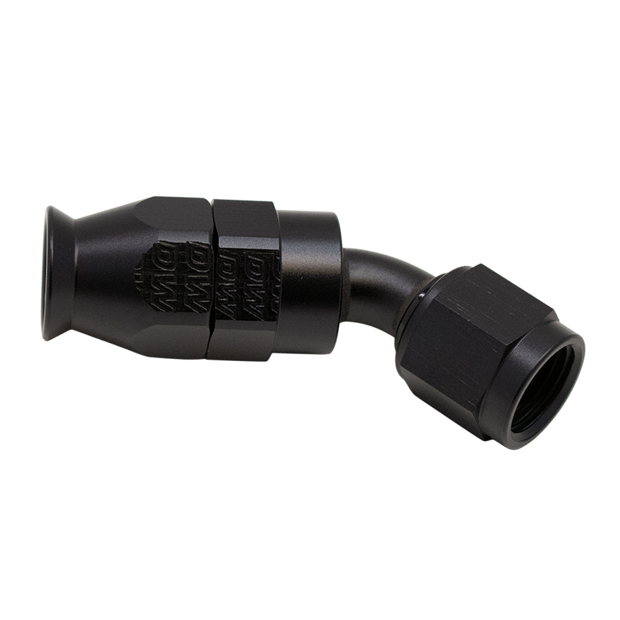 Deatschwerks 6AN Female Swivel 45-Degree Hose End PTFE (Incl 1 Olive Insert), Anodized Matte Black