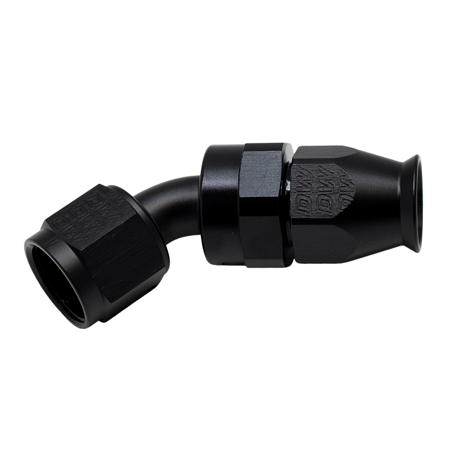 Deatschwerks 8AN Female Swivel 45-Degree Hose End PTFE (Incl 1 Olive Insert), Anodized Matte Black