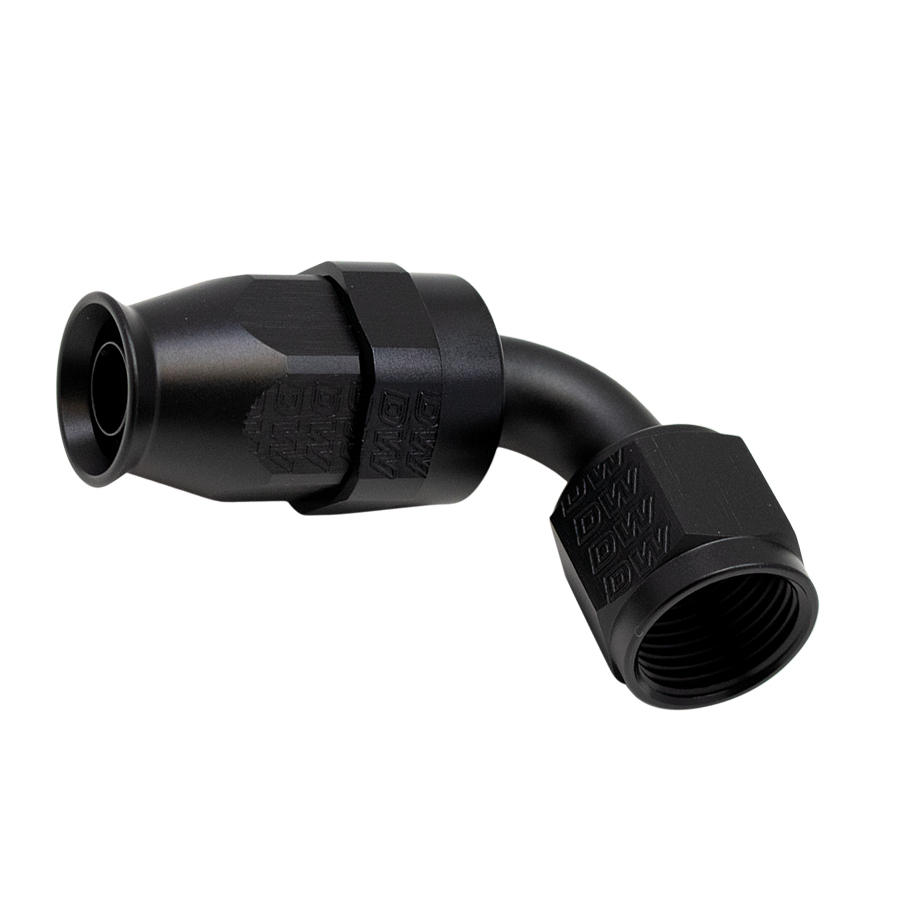 [6-02-0856-B] Deatschwerks 8AN Female Swivel 90-Degree Hose End PTFE (Incl 1 Olive Insert), Anodized Matte Black