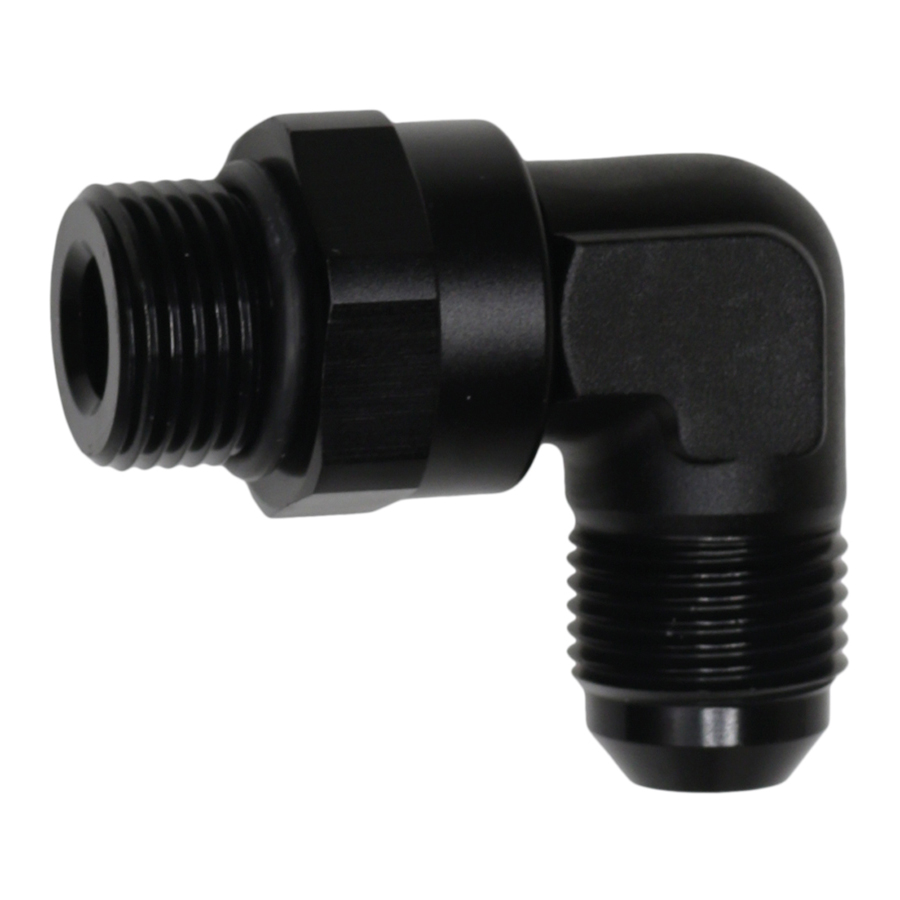 [6-02-0411-B] Deatschwerks 8AN ORB Male Swivel to 8AN Male Flare 90-Degree Fitting, Anodized Matte Black