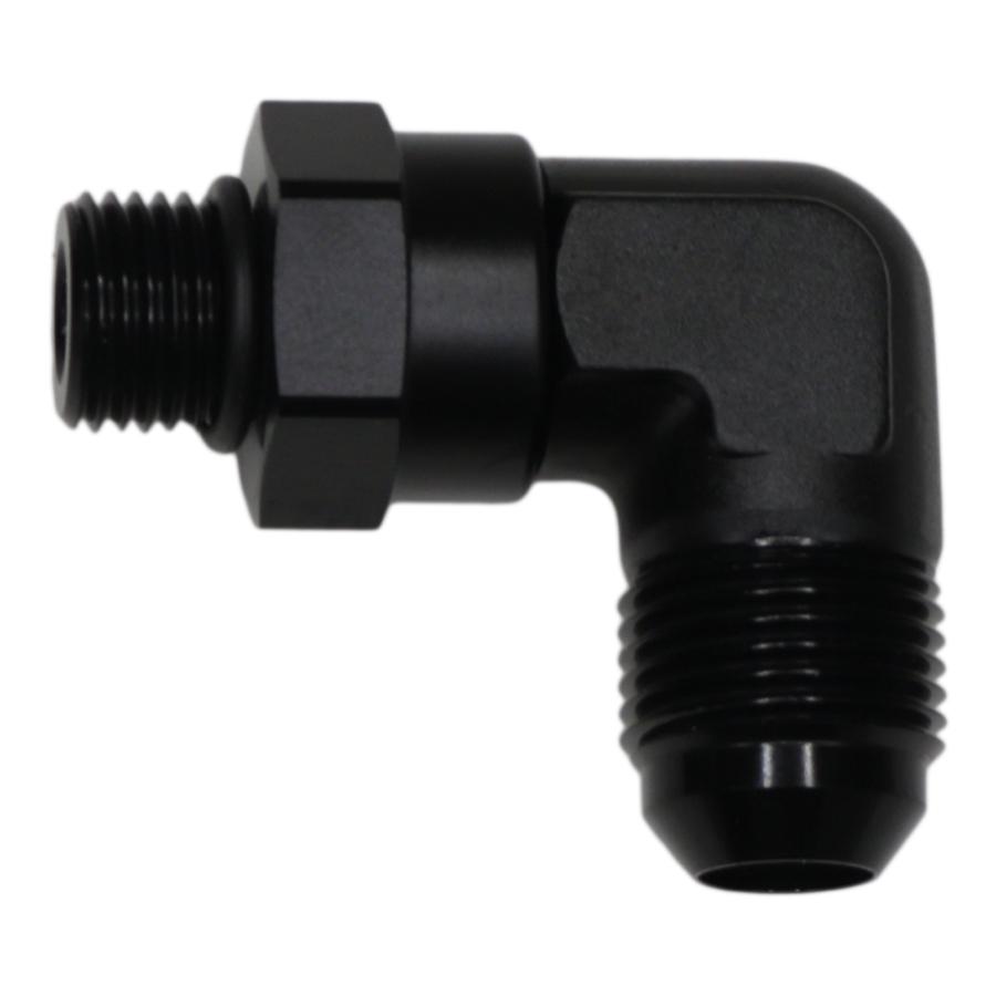 [6-02-0413-B] Deatschwerks 6AN ORB Male Swivel to 8AN Male Flare 90-Degree, Anodized Matte Black
