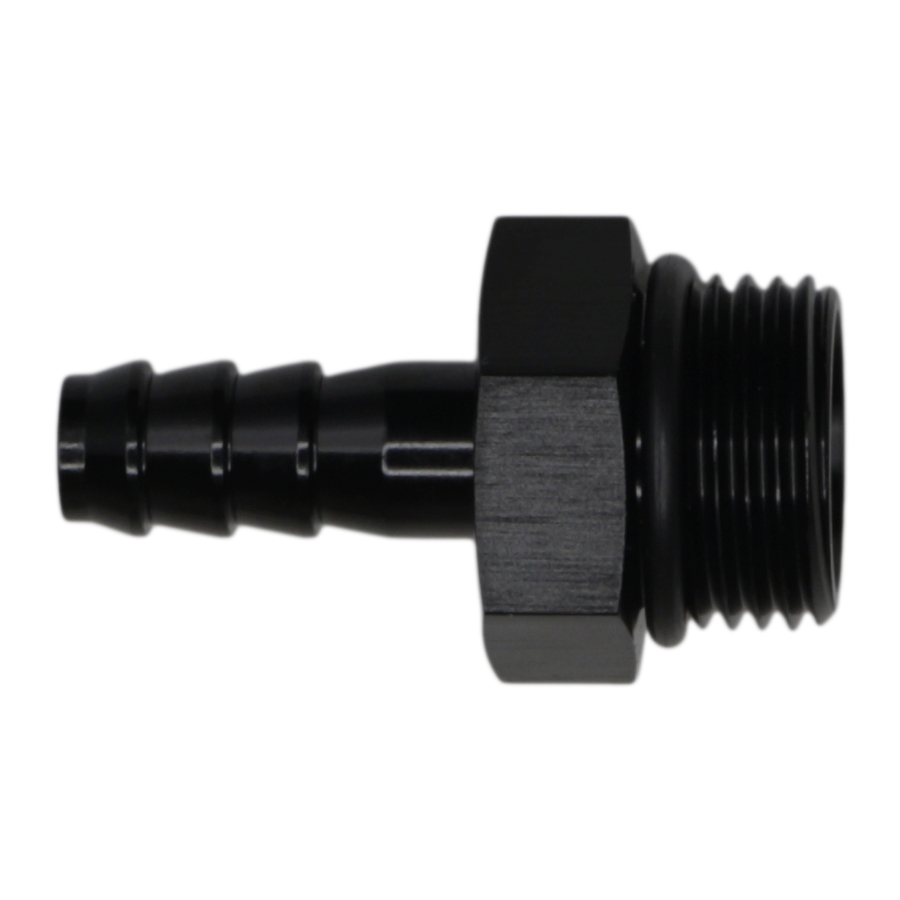 [6-02-0512-B] Deatschwerks 8AN ORB Male to 5/16 Inch Male Triple Barb Fitting (Incl O-Ring), Anodized Matte Black