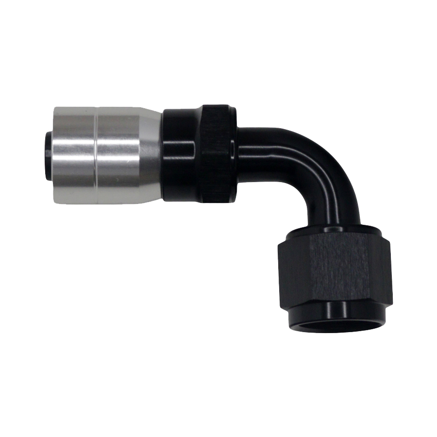 [6-02-0807-C-B] Deatschwerks 8AN Female Swivel 90-Degree Crimping Style Hose End CPE, Anodized Matte Black