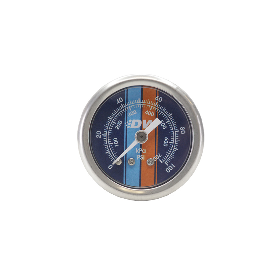 [6-01-G2] Deatschwerks Mechanical Fuel Pressure Gauge. 1/8 NPT.  0-100 PSI, 1.5 in Diameter, Brushed Housing, Blue Face