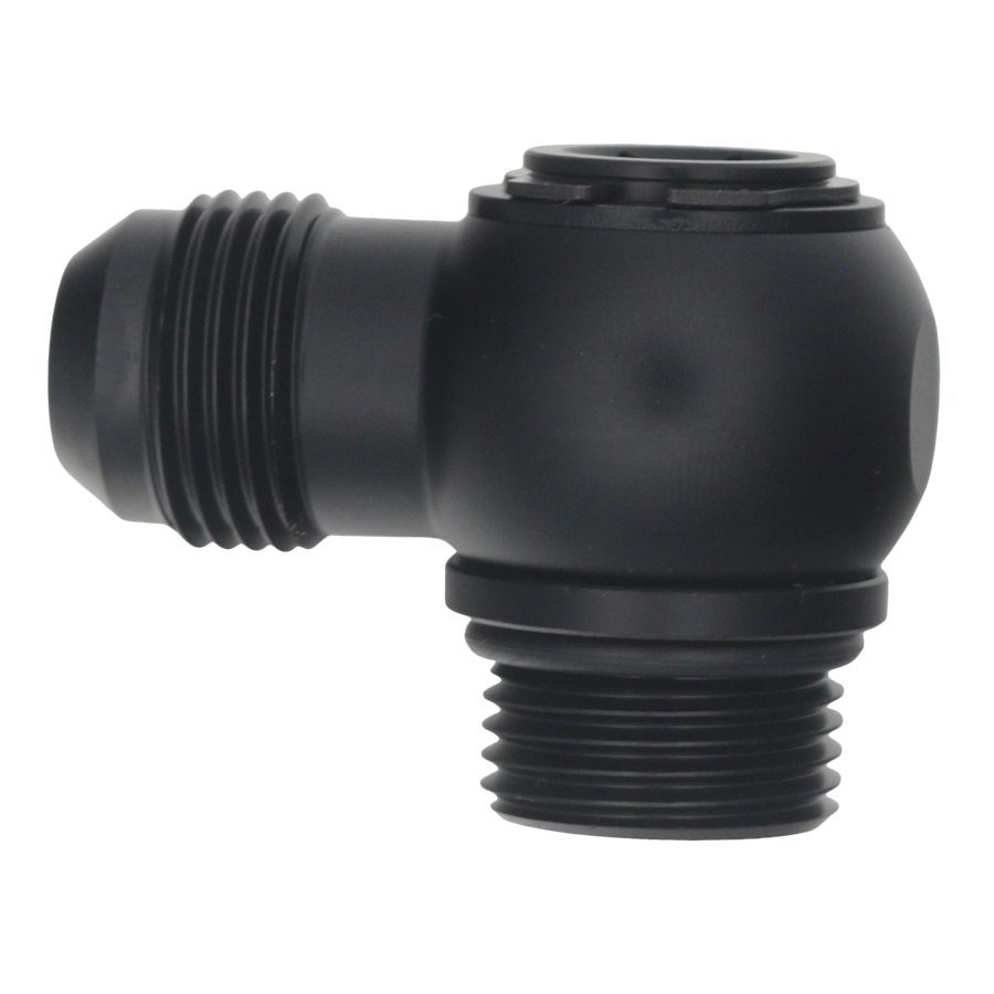 [6-02-0417-B] Deatschwerks 10AN ORB Male to 10AN Male Flare Low Profile 90-Degree Swivel, Anodized Matte Black