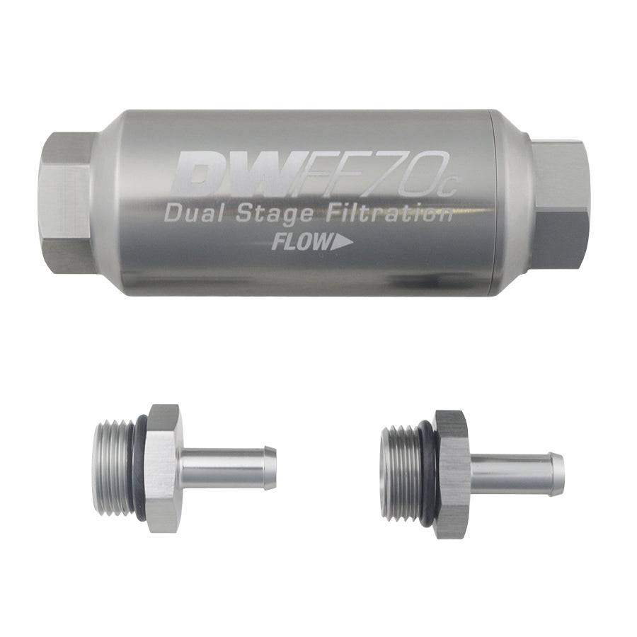 [8-03-70C-010K-516] Deatschwerks 5/16 in, 10 micron, 70mm compact in-line fuel filter kit