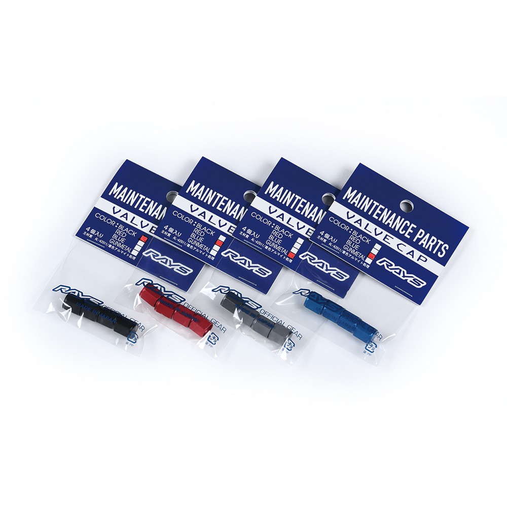 [74150000401RD] RAYS ALUMINUM VALVE CAP 4PC SET Red