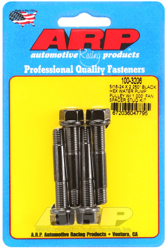 [100-3206] ARP 5/16-24 X 2.250 black hex water pump pulley w/ 1.000" fan spacer stud kit