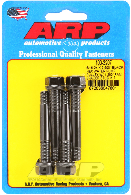 [100-3207] ARP 5/16-24 X 2.500 black hex water pump pulley w/ 1.250" fan spacer stud kit