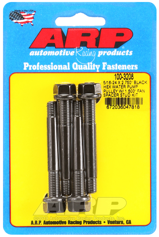 [100-3208] ARP 5/16-24 X 2.750 black hex water pump pulley w/ 1.500" fan spacer stud kit