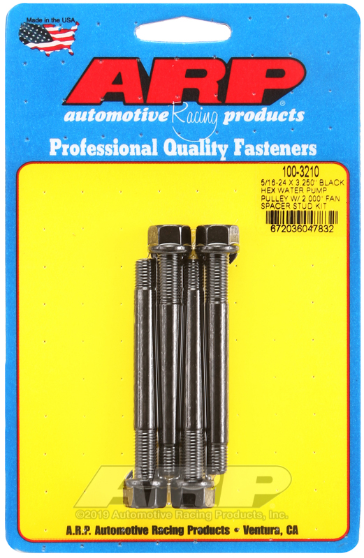 [100-3210] ARP 5/16-24 X 3.250 black hex water pump pulley w/ 2.000" fan spacer stud kit