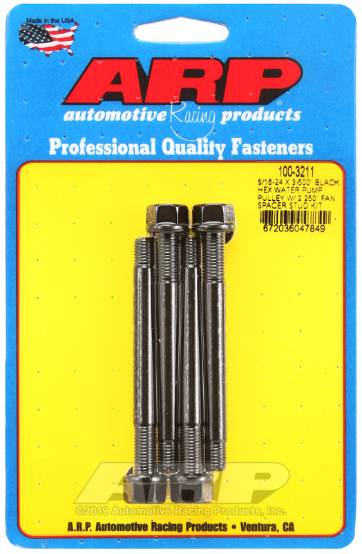 [100-3211] ARP 5/16-24 X 3.500 black hex water pump pulley w/ 2.250" fan spacer stud kit