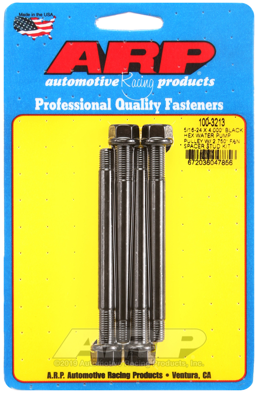 [100-3213] ARP 5/16-24 X 4.000 black hex water pump pulley w/ 2.750" fan spacer stud kit
