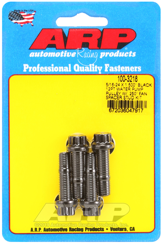 [100-3218] ARP 5/16-24 X 1.500 black 12pt water pump pulley w/ .250" fan spacer stud kit