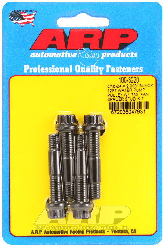 [100-3220] ARP 5/16-24 X 2.000 black 12pt water pump pulley w/ .750" fan spacer stud kit