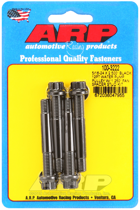 [100-3222] ARP 5/16-24 X 2.500 black 12pt water pump pulley w/ 1.250" fan spacer stud kit