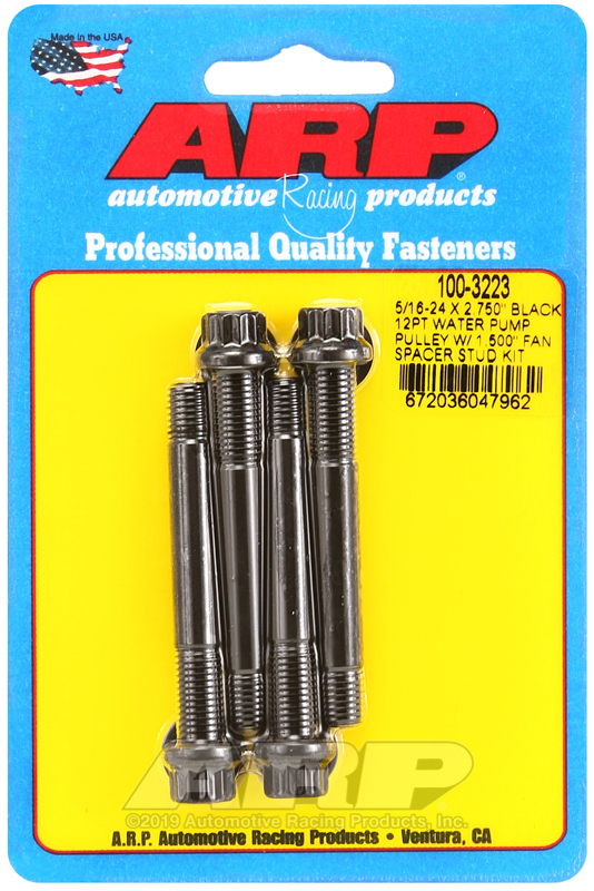 [100-3223] ARP 5/16-24 X 2.750 black 12pt water pump pulley w/ 1.500" fan spacer stud kit