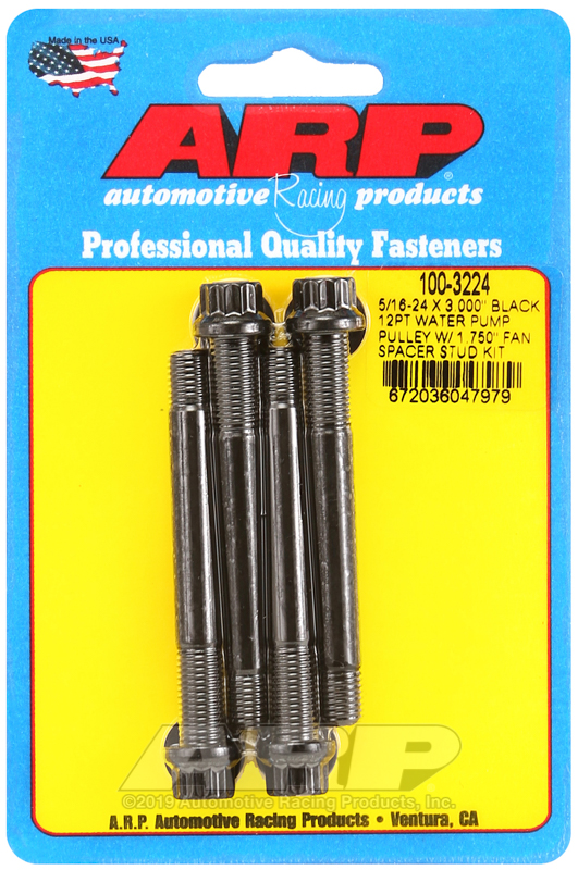 [100-3224] ARP 5/16-24 X 3.000 black 12pt water pump pulley w/ 1.750" fan spacer stud kit