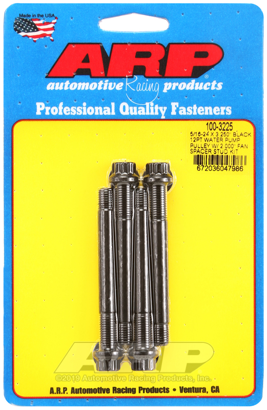 [100-3225] ARP 5/16-24 X 3.250 black 12pt water pump pulley w/ 2.000" fan spacer stud kit