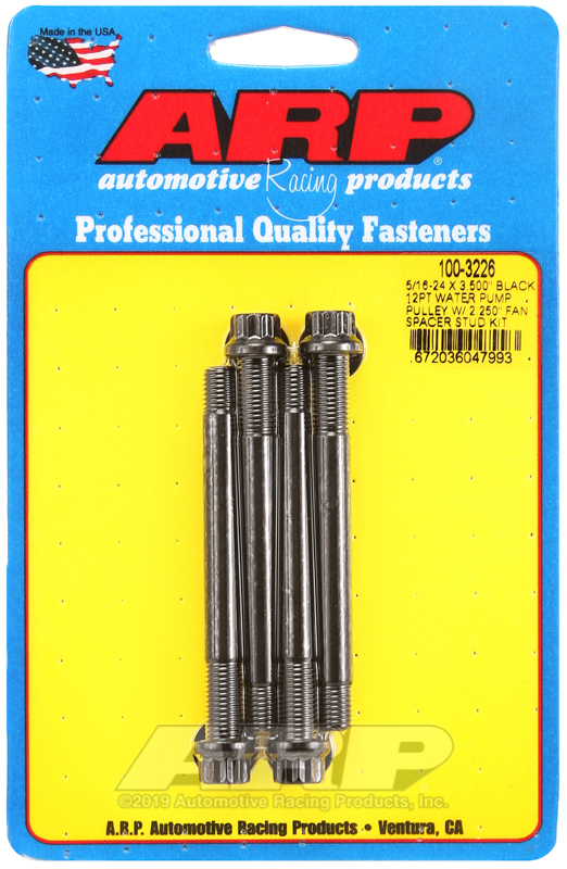 [100-3226] ARP 5/16-24 X 3.500 black 12pt water pump pulley w/ 2.250" fan spacer stud kit