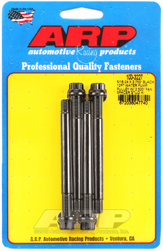 [100-3227] ARP 5/16-24 X 3.750 black 12pt water pump pulley w/ 2.500" fan spacer stud kit