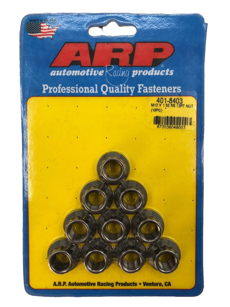 ARP M12 X 1.50 (M14 wr) SS 12pt 10pc nut kit