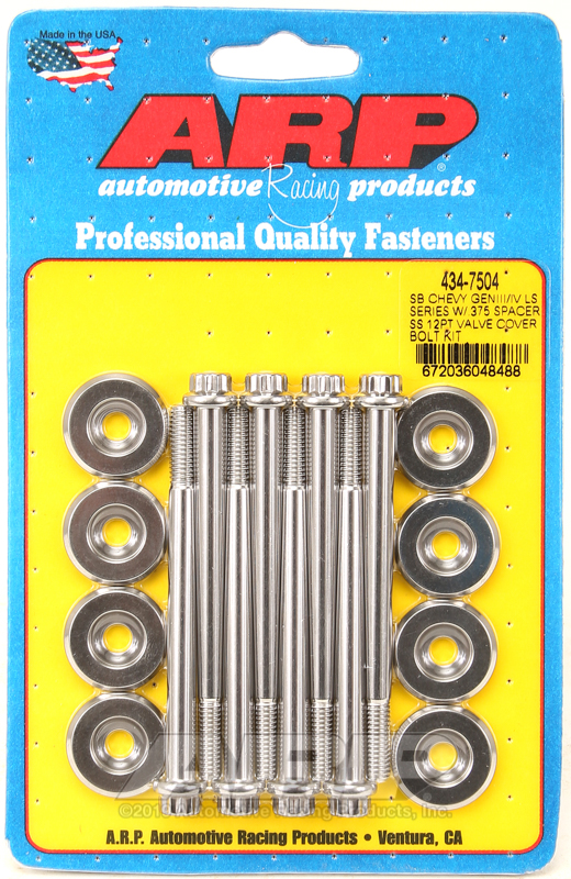 [434-7504] ARP SB Chevy GENIII/IV LS Series w/.375 spacer SS 12pt valve cover bolt kit