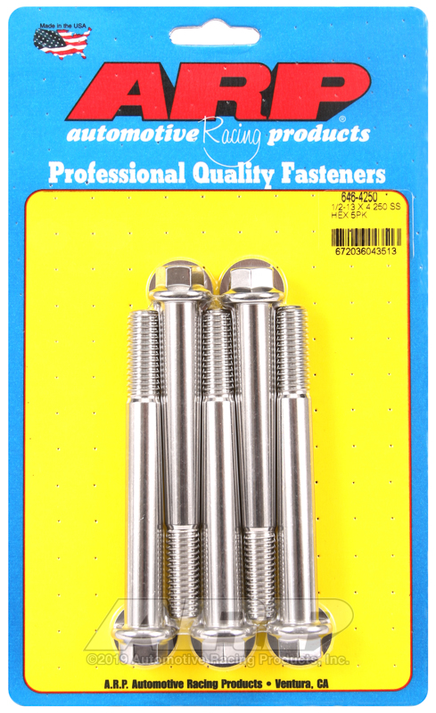 ARP 1/2-13 x 4.250 hex SS bolts