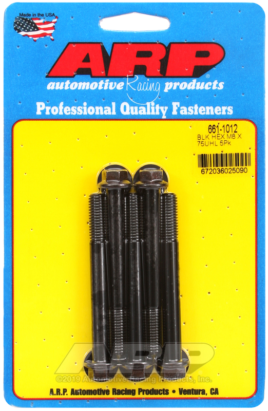 ARP M8 x 1.25 x 75 hex black oxide bolts
