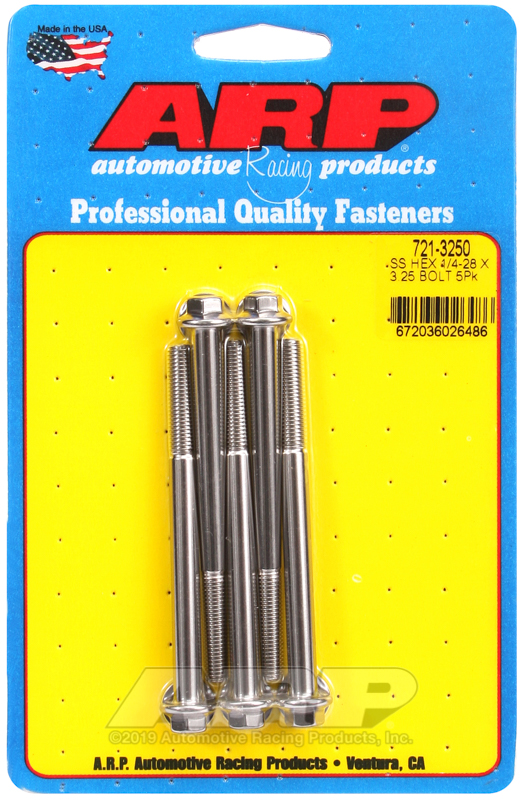 ARP 1/4-28 x 3.250 hex SS bolts