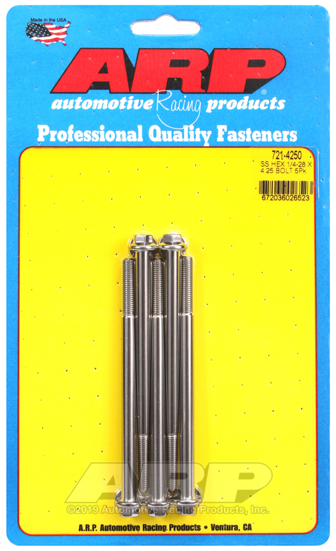 ARP 1/4-28 x 4.250 hex SS bolts