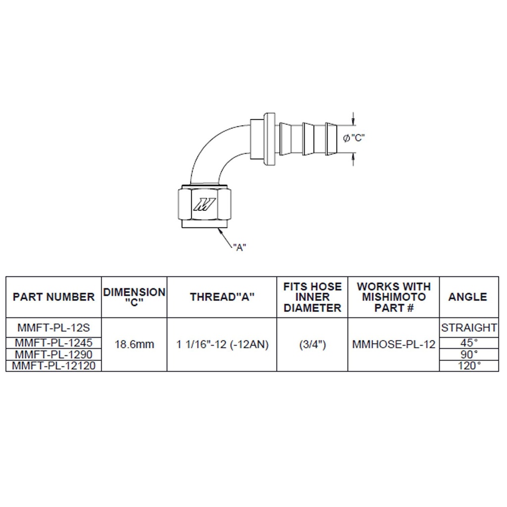 Mishimoto Push-Lock Fitting, -12An, Straight