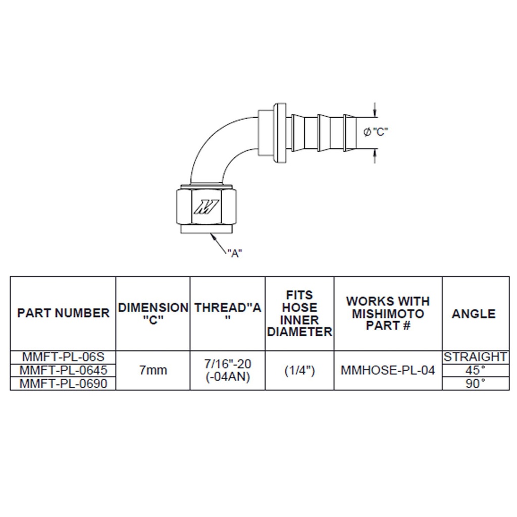 Mishimoto Push-Lock Fitting, -4AN, Straight