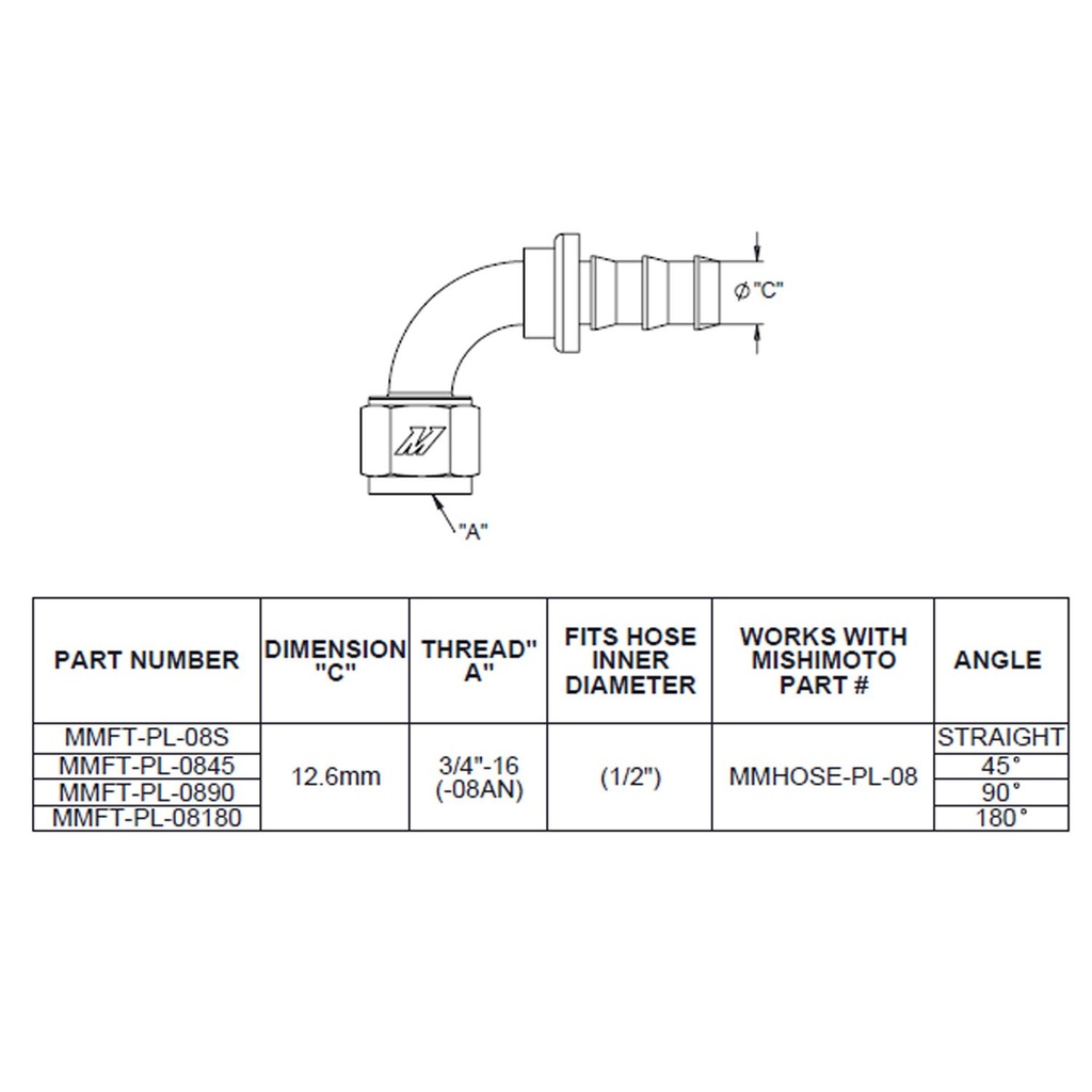 Mishimoto 45 Degree Push Lock Fitting - 8AN