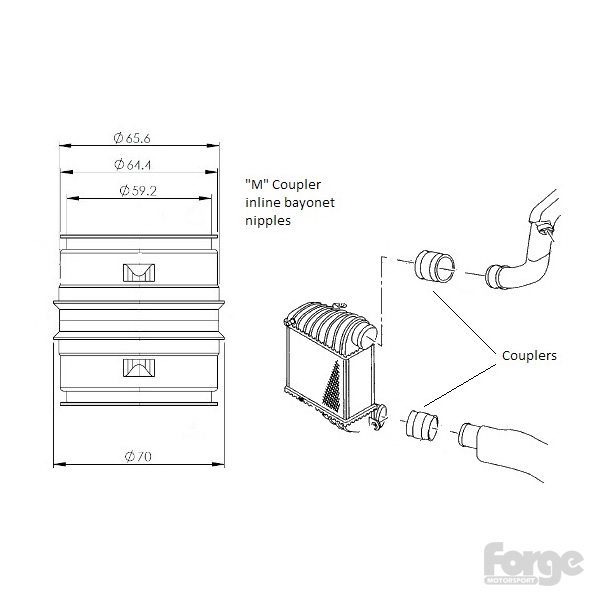 Forge Alloy Male to Male Bayonet 65mm Coupler with Inline Nipples