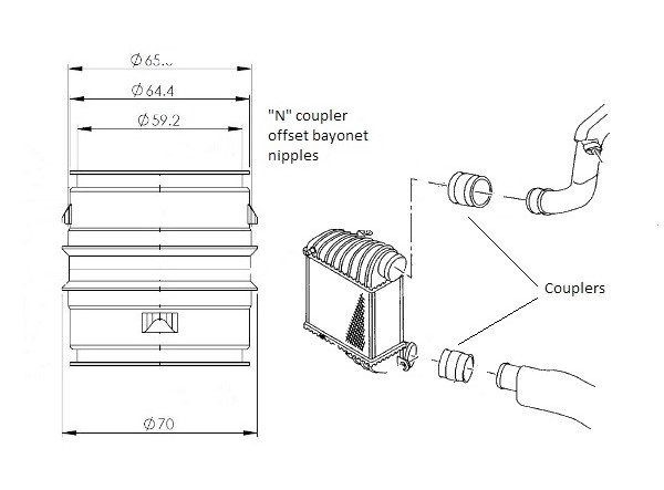 Forge Alloy Male to Male Bayonet 65mm Coupler with Offset Nipples